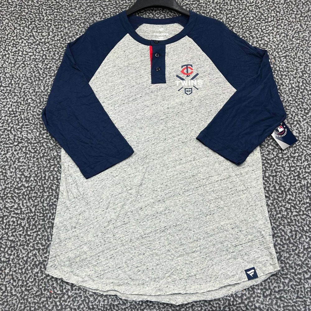 Minnesota Twins Shirt Men Large Gray Fanatics Long Sleeve Henley New‎ L